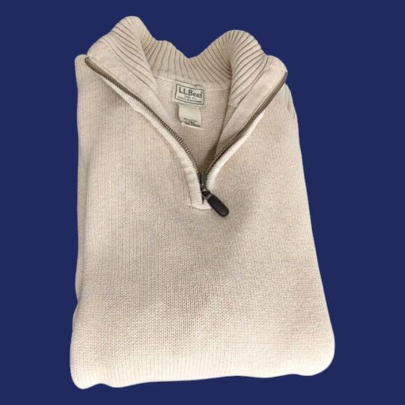 Vintage LL Bean Men's Size Large Beige Heavy Knit 1/4 Zip Pullover Warm Sweater - Picture 8 of 9